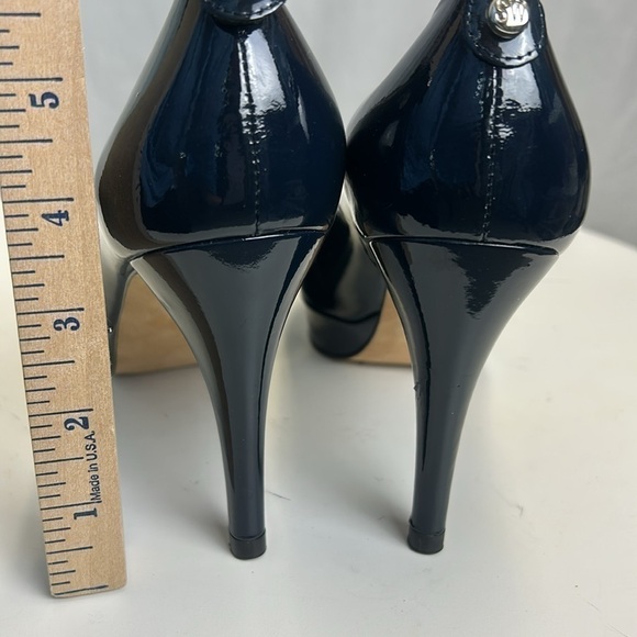Stuart Weitzman Midnight Blue Patent Leather Peep Toe Stiletto Platform Pumps - Picture 8 of 12